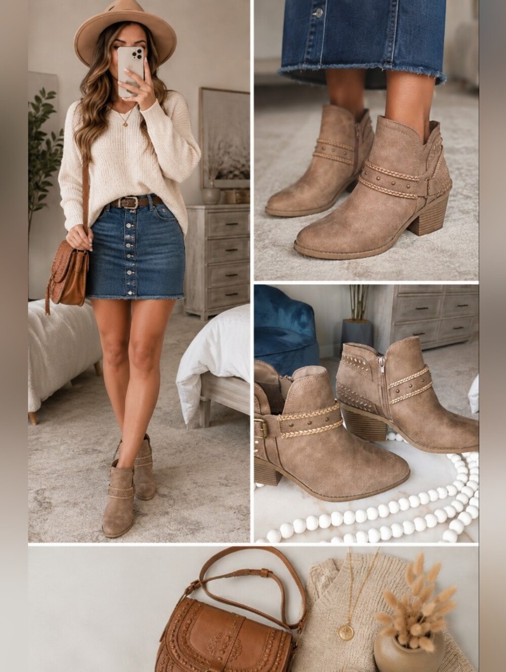 Jellypop Western Style  Ankle Booties With Braided Strap Size Light Brown 9 Medi